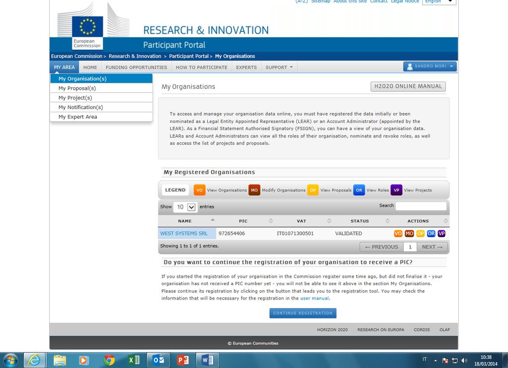 Step 2: View Organization Cliccare su MO