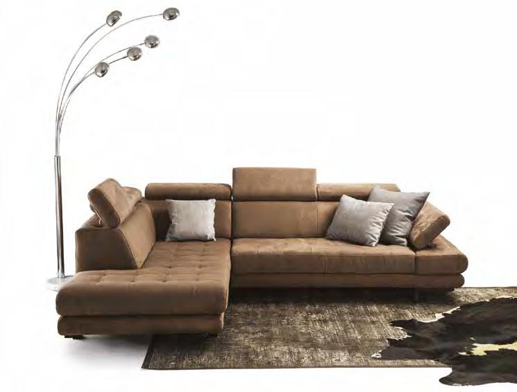 RIVIERA sala moderna nei colori grigio chiaro e scuro ALADINO divano con penisola, poggiatesta reclinabili, cm 281x222xh84,