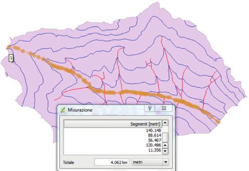 Ferro, 2002): Figura 13 Curva ipsografica e altitudine media del bacino. Quindi, selezionando il comando: misura linea; sarà possibile ricavarne la lunghezza (Figura 15).