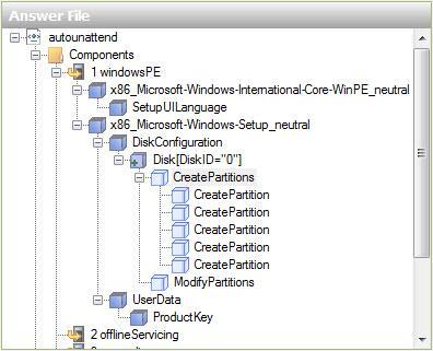 Selezionare la CreatePartition superiore nel riquadro "File di Risposta".