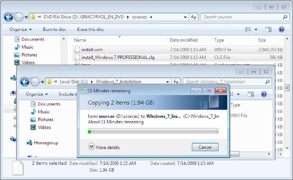 Passo 3 Creare una cartella denominata Windows_7_Installation nella radice di C:. Esempio: C:\Windows_7_Installation. Inserire il supporto di Windows 7 nell'unità appropriata.