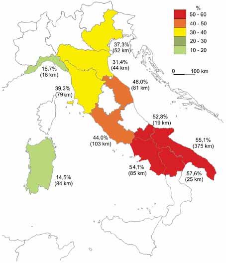 Tutte le Regioni hanno la mappatura della costa e dati sull evoluzione della linea di riva. L aggiornamento è recente.