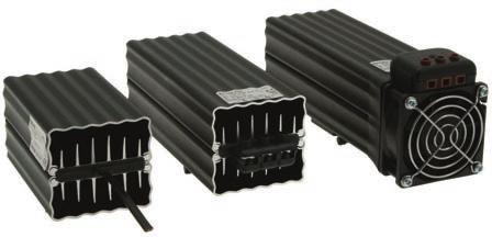 Riscaldatori serie RAC Riscaldatatori antincondensa per la termoregolazione dei quadri elettrici Dissipatore e coperture di protezione in alluminio anodizzato nero Elemento riscaldante costituito da