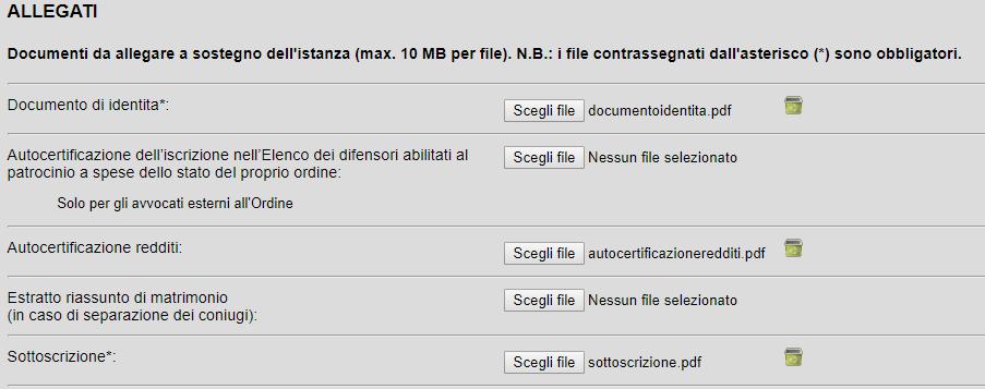 6) Compilate l istanza ON LINE ed allegate, alla fine, i documenti digitalizzati con lo scanner (clic su SCEGLI FILE dalla voce corrispondente) 7) Apparirà una pagina di riepilogo dei dati inseriti.