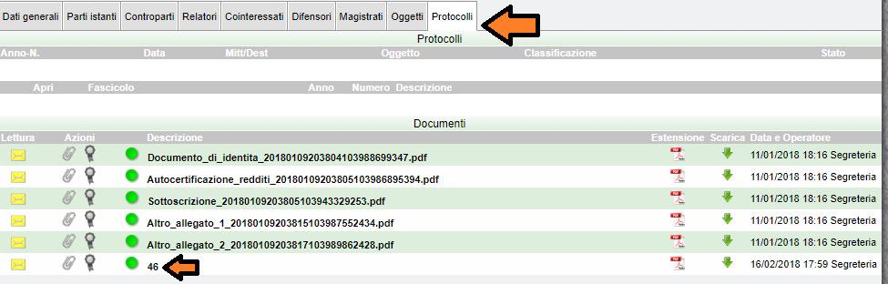 3) Cliccare sulla sottopagina PROTOCOLLI. Il provvedimento di AMMISSIONE è di solito l ultimo file nella sezione documenti.