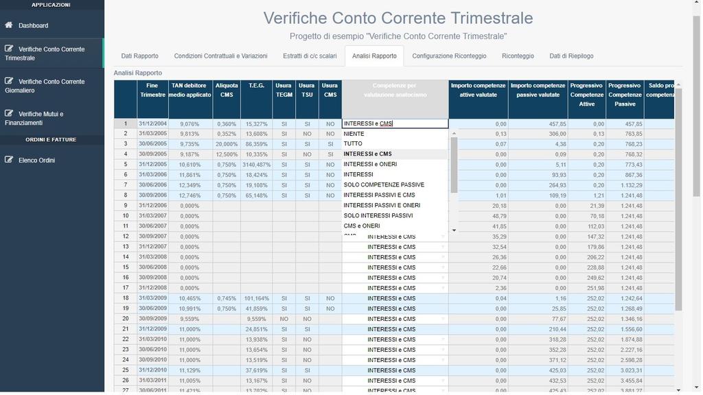 Il riconteggio del saldo conto Terminata la fase di inserimento dati ed analisi, sara possibile procedere al ricalcolo del saldo di conto corrente secondo le anomalie riscontrate e/o secondo le