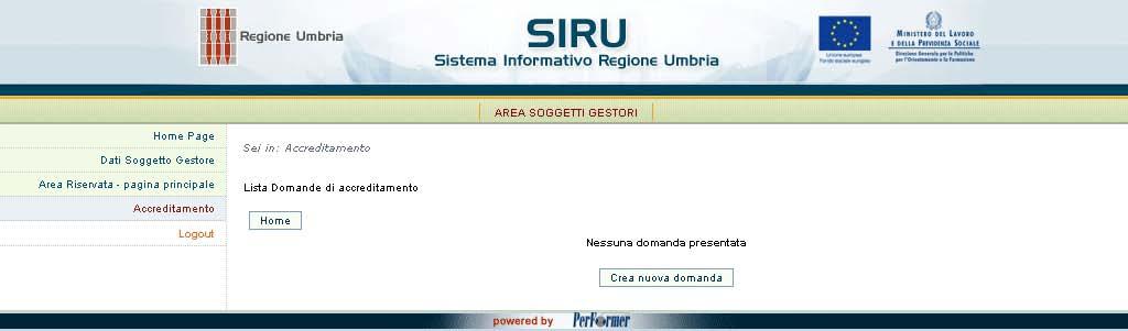 2) La sezione Accreditamento dell Organismo loggato presenta le seguenti funzionalità: -, ossia torna