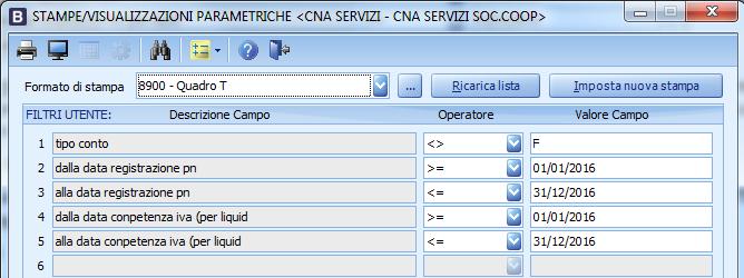 Prospetto per Quadro VT Per ottenere i dati necessari alla compilazione del Quadro VT: U Stampe Parametriche 1 Stampe Parametriche/Query Posizionarsi nel campo Formato di stampa, premere sulla barra