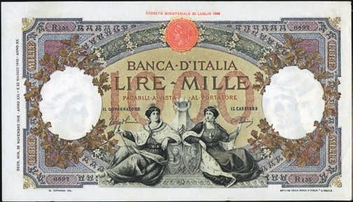 000 Lire - Barbetti (decreto) 08/08/1926 - Alfa 605; Lireuro 42O RRR - Stringher/Sacchi - Forellini diffusi bel BB 420 604 1.000 Lire - Rep.