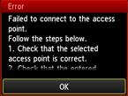 WPA/WPA2 La passphrase rete non viene visualizzata automaticamente Consultare il manuale fornito con il punto di accesso oppure contattare il produttore. Impossibile connettersi al punto di accesso.