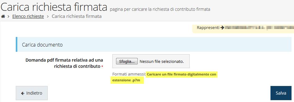 Figura 62 - Maschera per caricamento domanda Il caricamento sarà effettivo solo dopo aver cliccato sul pulsante Salva.