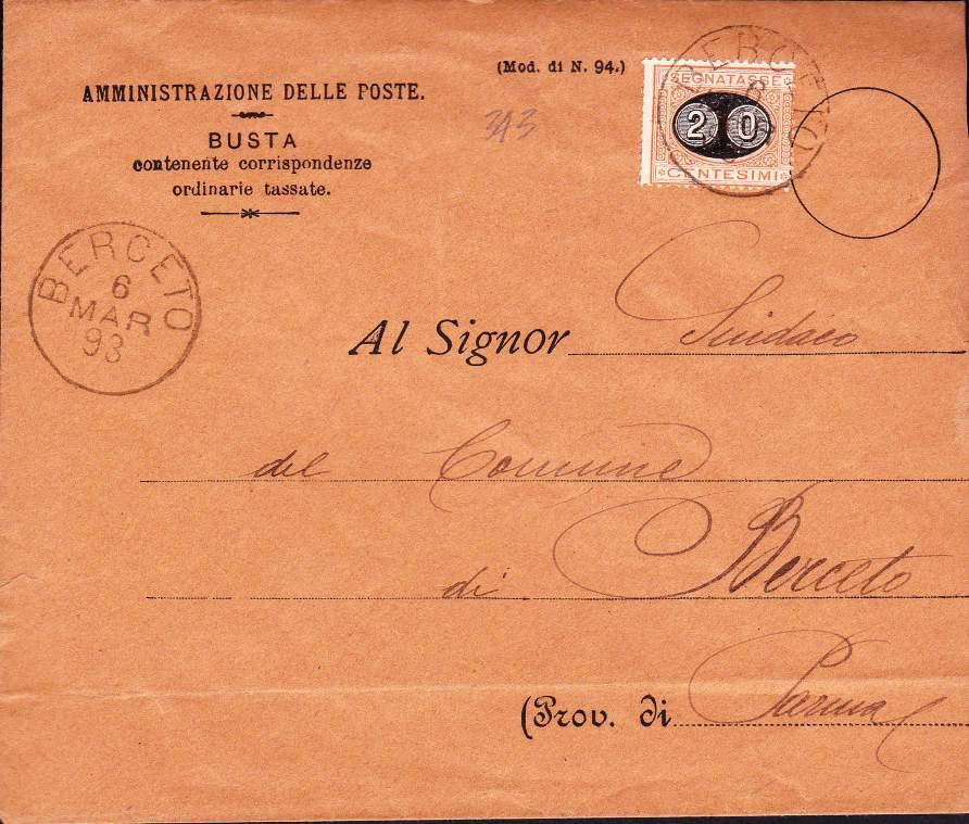 4) Taxation to be paid for by the recipient 4) Tassazione a carico del destinatario 06 marzo 1893 - Busta di lettera, Modello N.