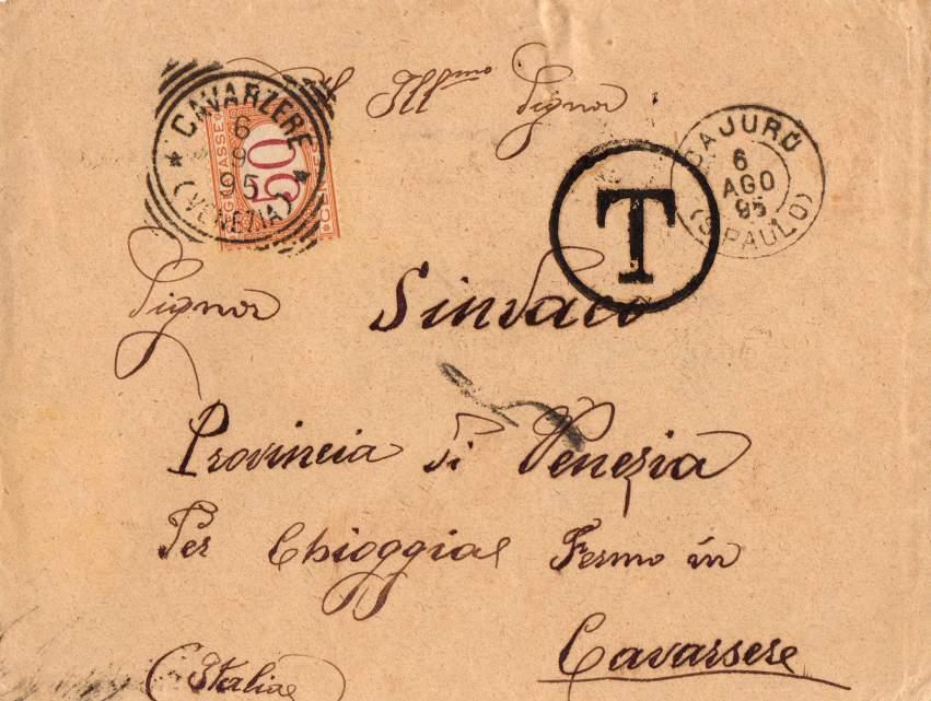 13) Taxation for unstamped letters from abroad 13) Tassazione per lettere non affrancate dall estero 06 agosto 1895 - Busta di lettera