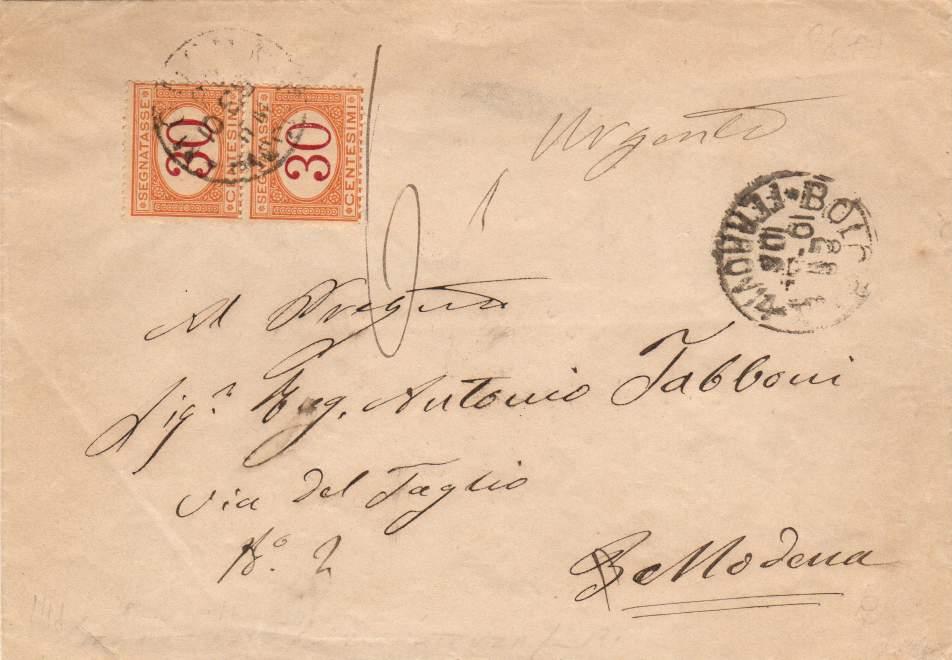 1) Taxation of unstamped letters 1) Tassazione per documenti non affrancati 26 ottobre 1888 - Busta di lettera doppio