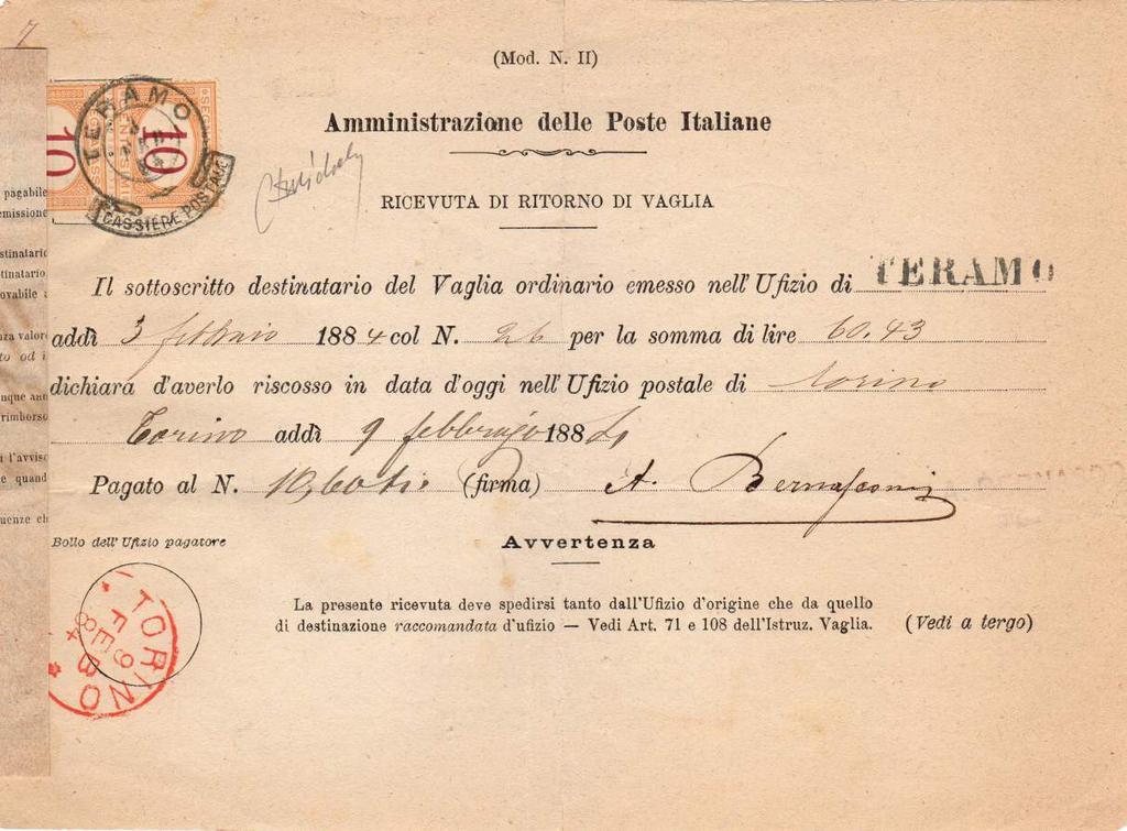 16) Taxation of the acknowledgement of receipt of postal money orders 16) Tassazione su ricevute di ritorno di vaglia postali L Art.