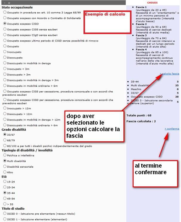 Pagina di calcolo fascia lavoratore