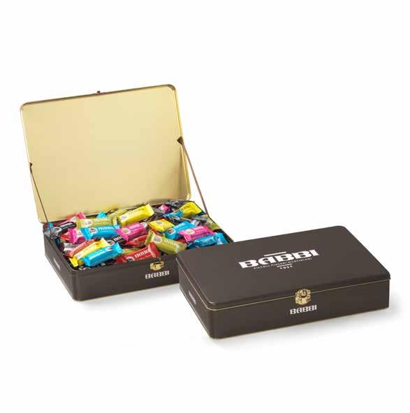 Precious tin packages that preserve an assortment of tasty Babbini, for a sweet gift. 1.10.