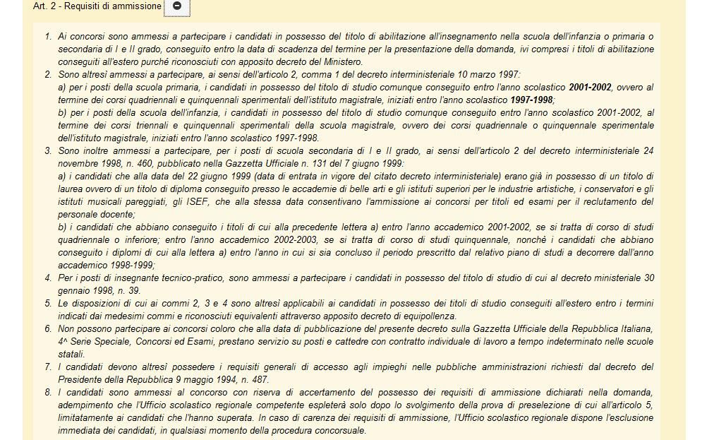 Completata la visualizzazione dei requisiti di ammissione l utente può chiudere la finestra utilizzando il il bottone proposto