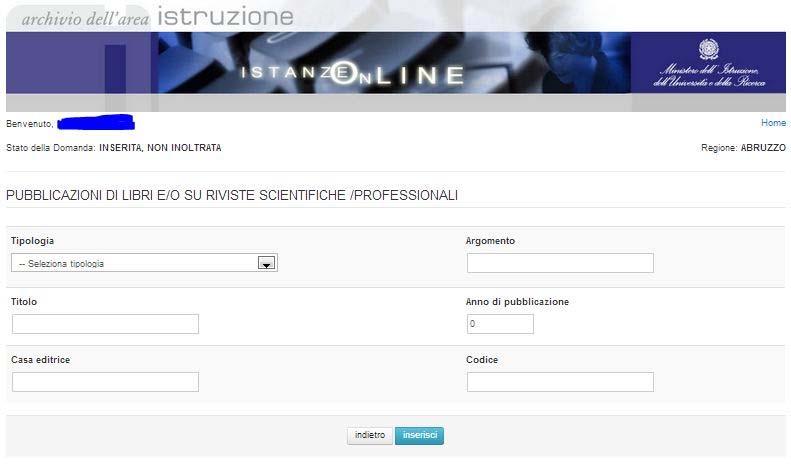 L utente deve inserire tutti i campi obbligatoriamente tranne Codice. Terminata l impostazione delle informazioni, l utente deve effettuare un click sul tasto inserisci.