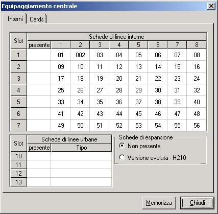 PROGRAMMAZIONE EQUIPAGGIAMENTO CENTRALE Premere il tasto Equipaggiamento.