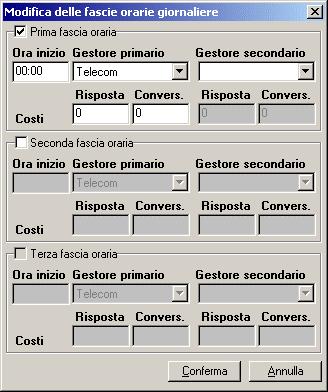 CONFIGURAZIONE TARIFFA A TEMPO Tramite il pulsante, presente nella finestra di configurazione LCR, è possibile impostare le tariffe utilizzate nel conteggio locale della tariffazione a tempo.