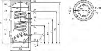 Boiler S 1 - S 2 : S 3 - S 4 : scambiatore di riscaldamento inferiore filettatura esterna 1 scambiatore di riscaldamento superiore filettatura esterna 1 S 5 : acqua calda filettatura esterna 1 S 6 :