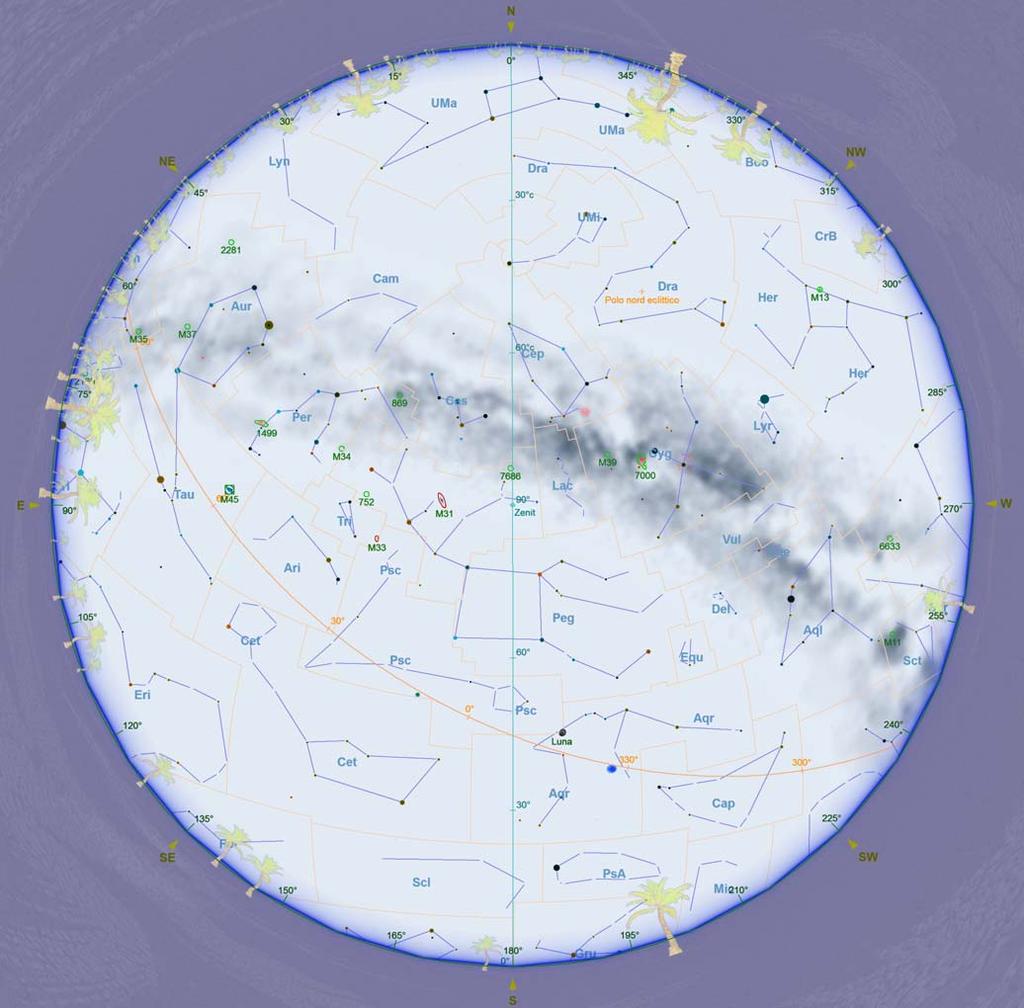 Mappa del cielo Mappa del cielo disegnata per il giorno 15 alle ore 23.