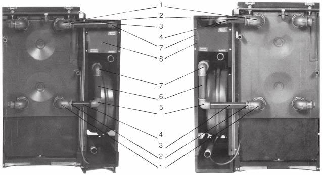 della VestoWIN: montare a tenuta stagna il tubo da 1 x 204 mm nel nipplo di riduzione sulla mandata della caldaia e il tubo da 1 x 120 mm nel nipplo di riduzione sul ritorno della caldaia fig. 8.