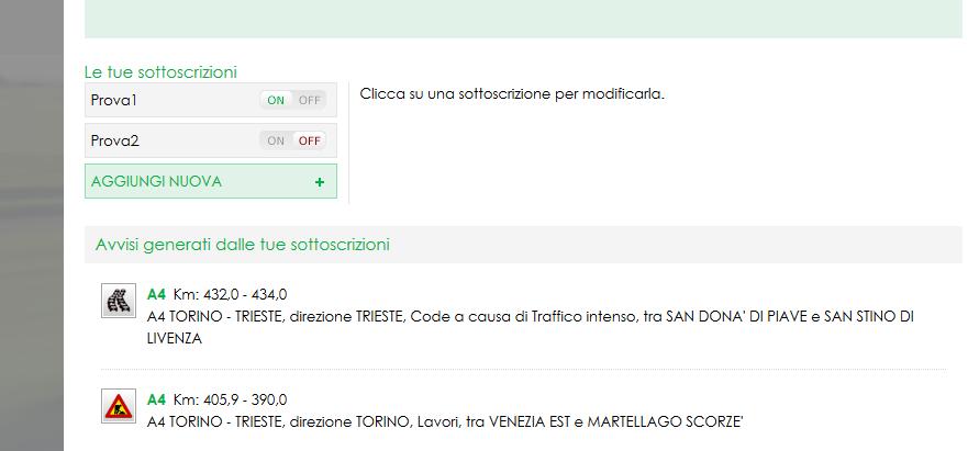 2.5 Attivazione o disattivazione di una sottoscrizione Tramite la selezione on/off una sottoscrizione viene attivata o disattivata;