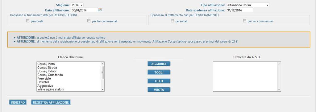 Qualora l impianto non fosse presente nell elenco degli impianti che viene visualizzato, l associazione potrà segnalare alla Federazione il nuovo impianto utilizzato.