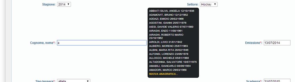 In caso di persona non presente in anagrafica, direttamente dal questa scheda, si potrà accedere al caricamento di una