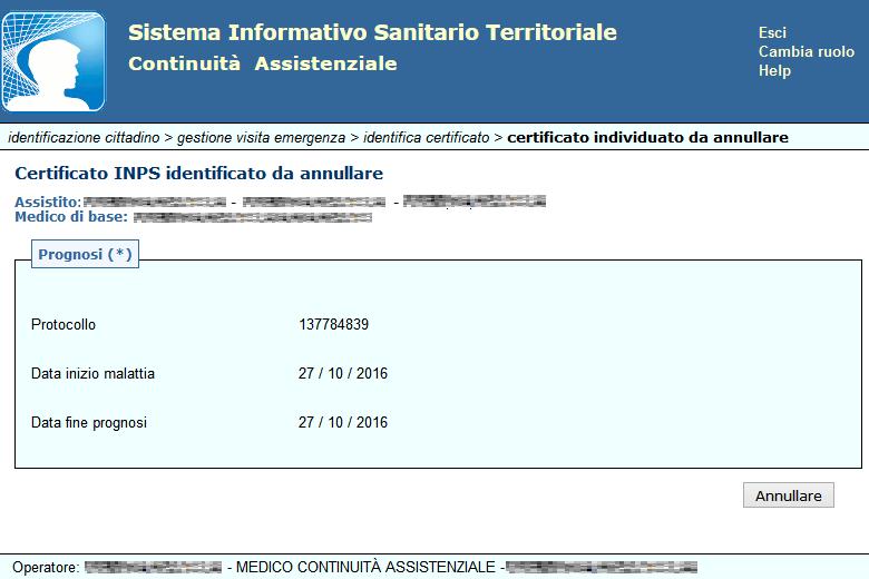 A conferma dell'annullamento, sulla stessa schermata su riportata comparirà la dicitura: Certificato