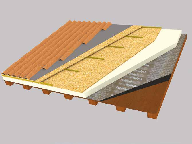 ESEMPI DI APPLICAZIONE COPERTURE Copertura ventilata composta da una struttura in legno, isolata dall'umidità con opportuna guaina, uno strato di XPS/EPS andrà a garantire l'isolamento termico, un