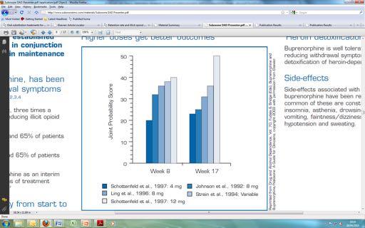 THERAPEUTIC DOSING PREVENTS RELAPSE S Higher doses of buprenorphine or methadone are significantly more effective than low doses at reducing