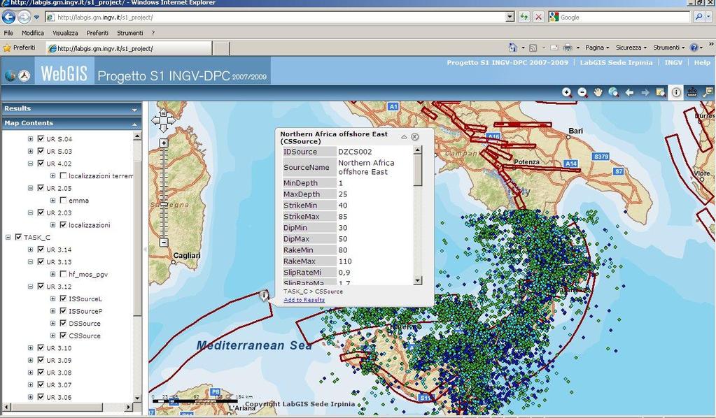 Fig. 3 - Web application Una volta realizzati i servizi di mappa (map services) partendo dai progetti precedentemente descritti si è pensato di distribuire queste elaborazioni dei datasets attraverso