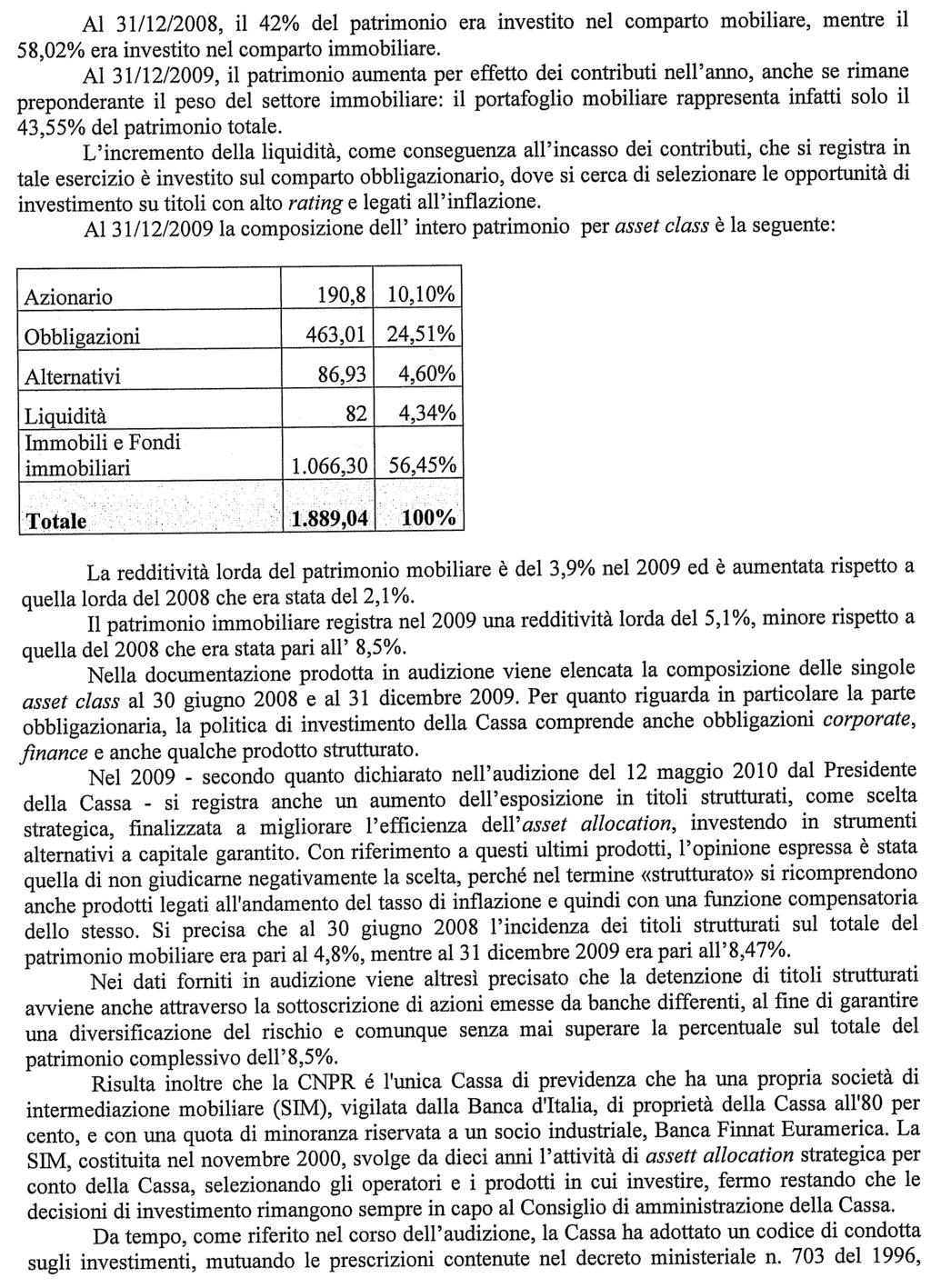 Camera dei Deputati 32 Senato della Repubblica Azionario 190,8 10,10% Obbligazioni 463,01 24,51%