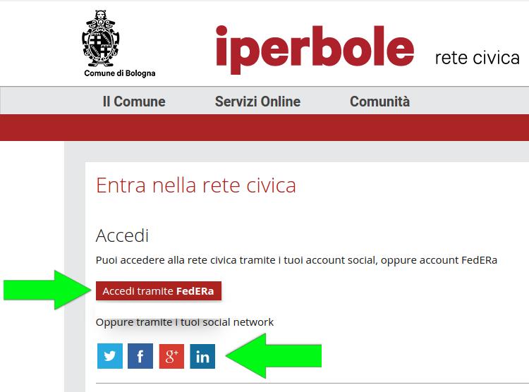 - nella pagina 'Entra nell1a Rete Civica' clicca sul bottone 'ACCEDI TRAMITE FEDERA' (in questo caso vedi il punto '2.