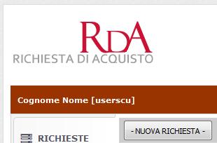 4. INSERIMENTO DELLA RICHIESTA (a cura del Richiedente) Per inserire una richiesta di acquisto è necessario cliccare sul tasto nuova richiesta, il richiedente è guidato nella compilazione della