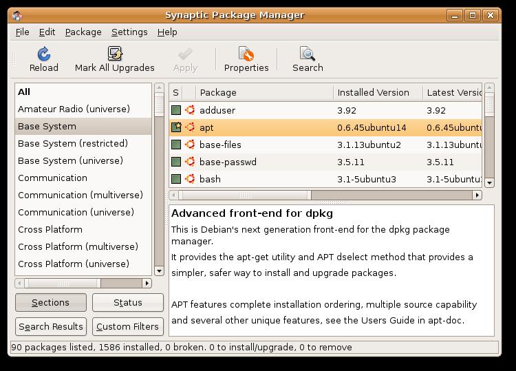 Aggiornamento del software Esempio: Linux Ubuntu Installazione SW Gestione