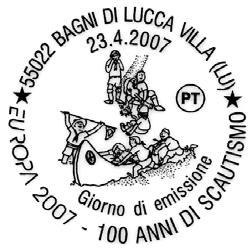 Emissione di due francobolli celebrativi Europa 2007:100 anni di scoutismo ( 0,60-0,65) raccolti in un foglietto ( 1.