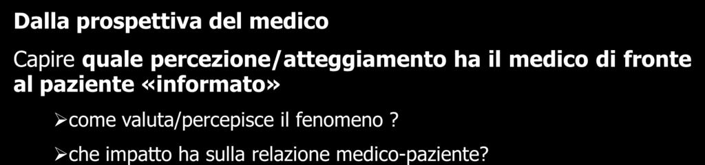 quale valore/utilità percepita? quali ricadute sulla relazione con il medico?