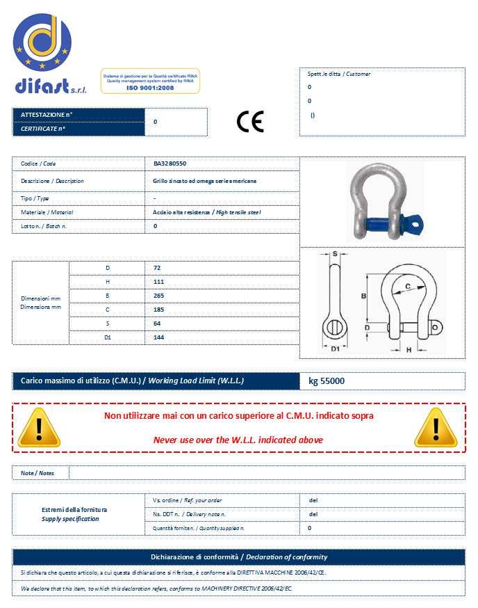 Fac-simile dichiarazione di conformità Importante : Per qualsiasi dubbio in merito alle