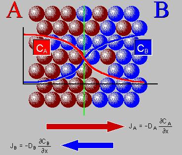 Le due specie A e B non diffondono con la stessa velocità Esiste un flusso netto di materia attraverso il piano dei fili Le differenti velocità di diffusione per A e B si spiegano con la diversa