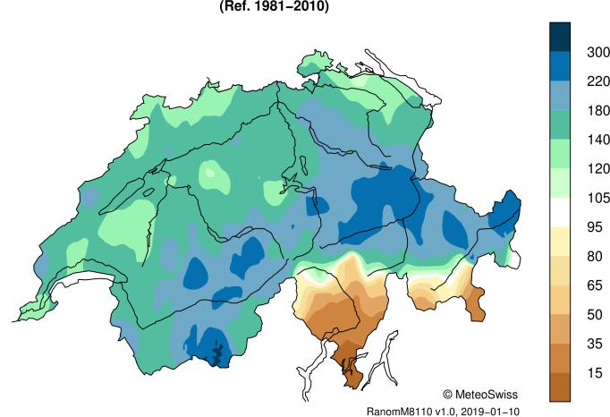 Precipitazioni mensili in % della norma % del soleggiamento mensile