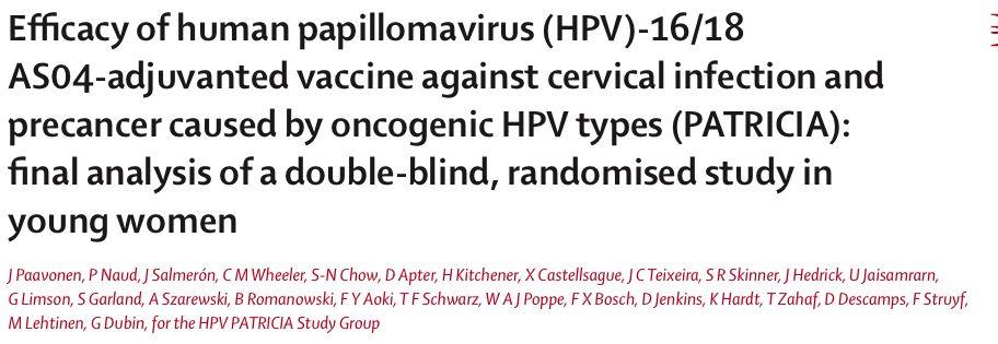 Il 99,5% delle donne sieronegative al momento dell arruolamento ha sieroconvertito sia per HPV16 che per HPV18 dopo la seconda e terza dose.