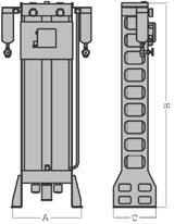 Caratteristiche tecniche Modello Numero di ordinazione Portata*) m³/h Dimensioni mm A B C Connessioni Pressione bar Peso kg Prefiltro- Postfiltro HDK-MT 4-100 H4/100D1-G230M 40 716 1015 340 G ¾ 100