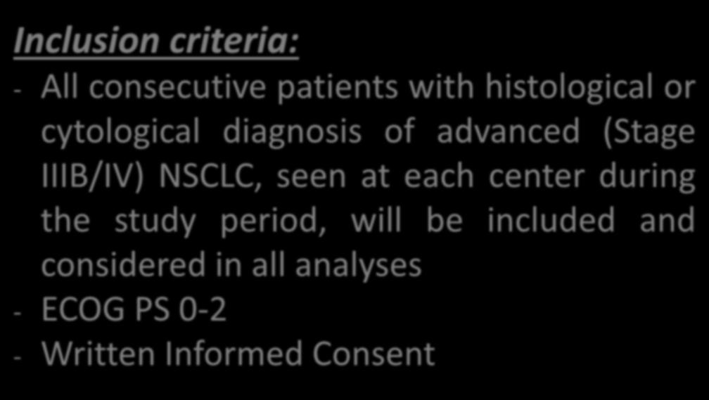 (Stage IIIB/IV) NSCLC, seen at each center during the