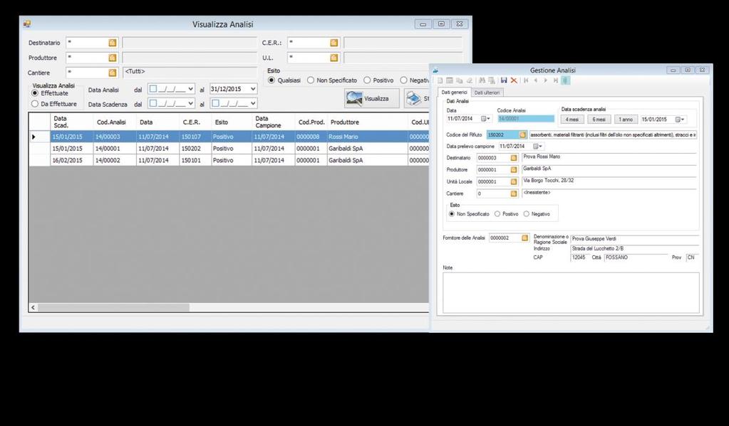 Analisi Chimiche Questo modulo del software è utile a tutte quelle aziende che fanno fare le analisi chimiche dei loro rifiuti.