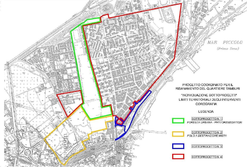 COMUNE DI TARANTO Progetto coordinato per il risanamento del quartiere Tamburi Aree dei Sottoprogetti 1, 2 e 3 Progetto esecutivo di bonifica dei suoli per annullare il rischio sanitario Il Progetto