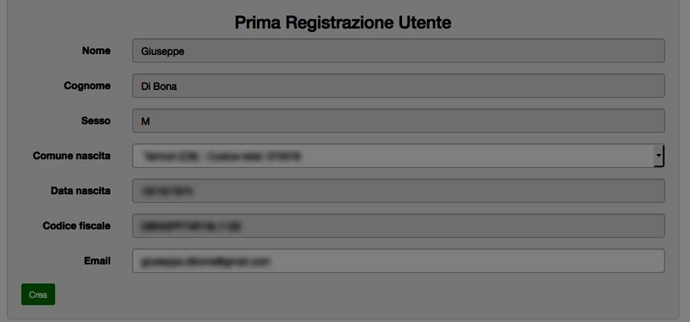 Una volta riconosciuti da SPID si verrà rimandati nella pagina del SIRU, che nel caso di prima registrazione assomiglierà a